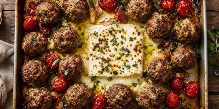 Baked Feta Meatballs (One Sheet Pan)
