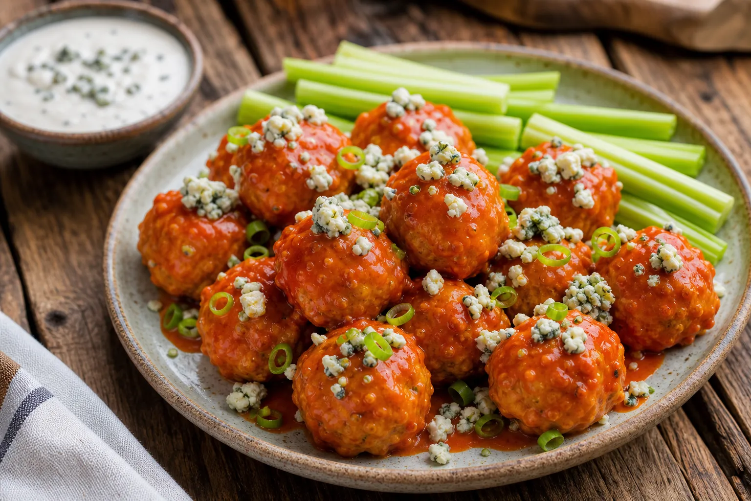 Buffalo Chicken Meatballs (Baked, Game Day Ready)