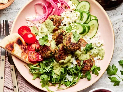 Turkey Falafel Meatballs with Creamy Tahini Sauce (30 Minutes)