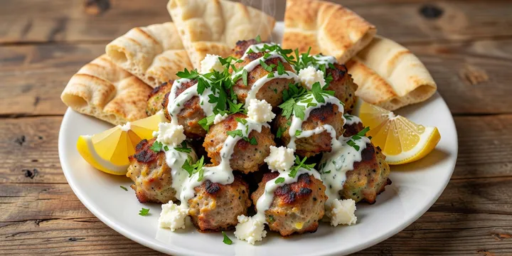 Mediterranean Baked Meatballs with Feta and Tzatziki (45 Minutes)