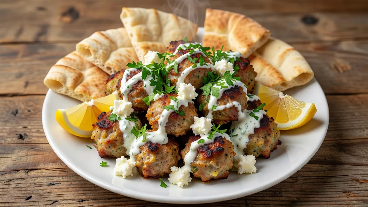 Mediterranean Baked Meatballs with Feta and Tzatziki (45 Minutes)