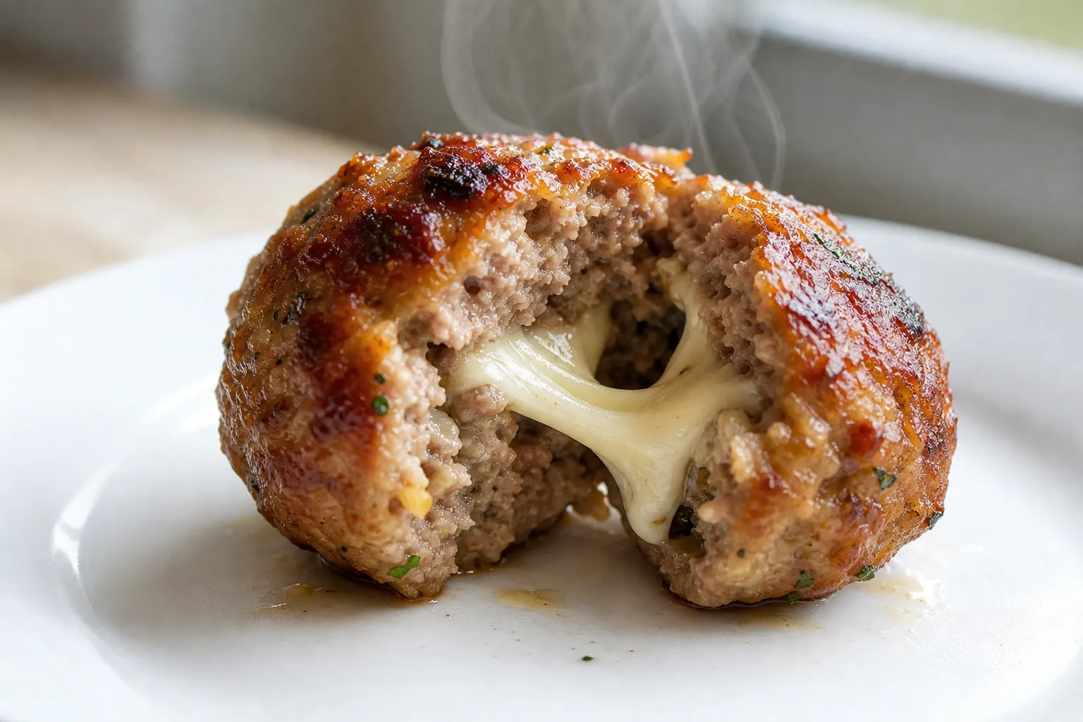 Baked Mozzarella Stuffed Meatballs | Gooey Cheese Center