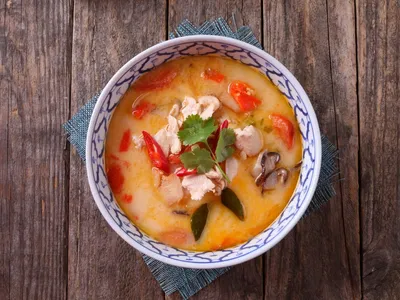 Thai Coconut Galangal Soup with Meatballs (Tom Kha Gai)